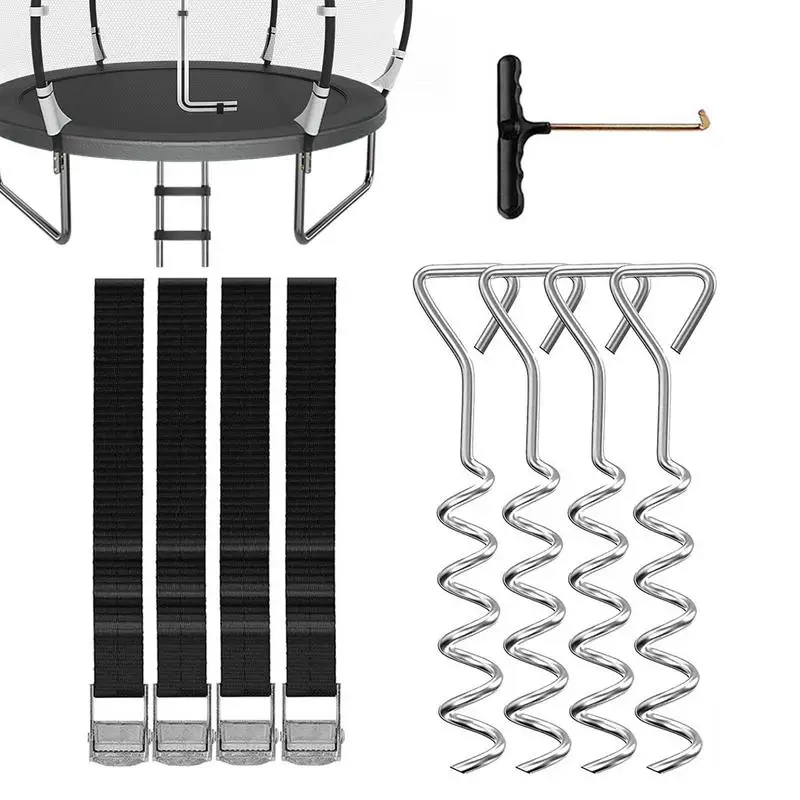 

Trampoline Anchor Kit Adjustable Outdoor Trampoline Tie Down Anchor Stakes Sports Accessories Outside Recreation Stainless Steel