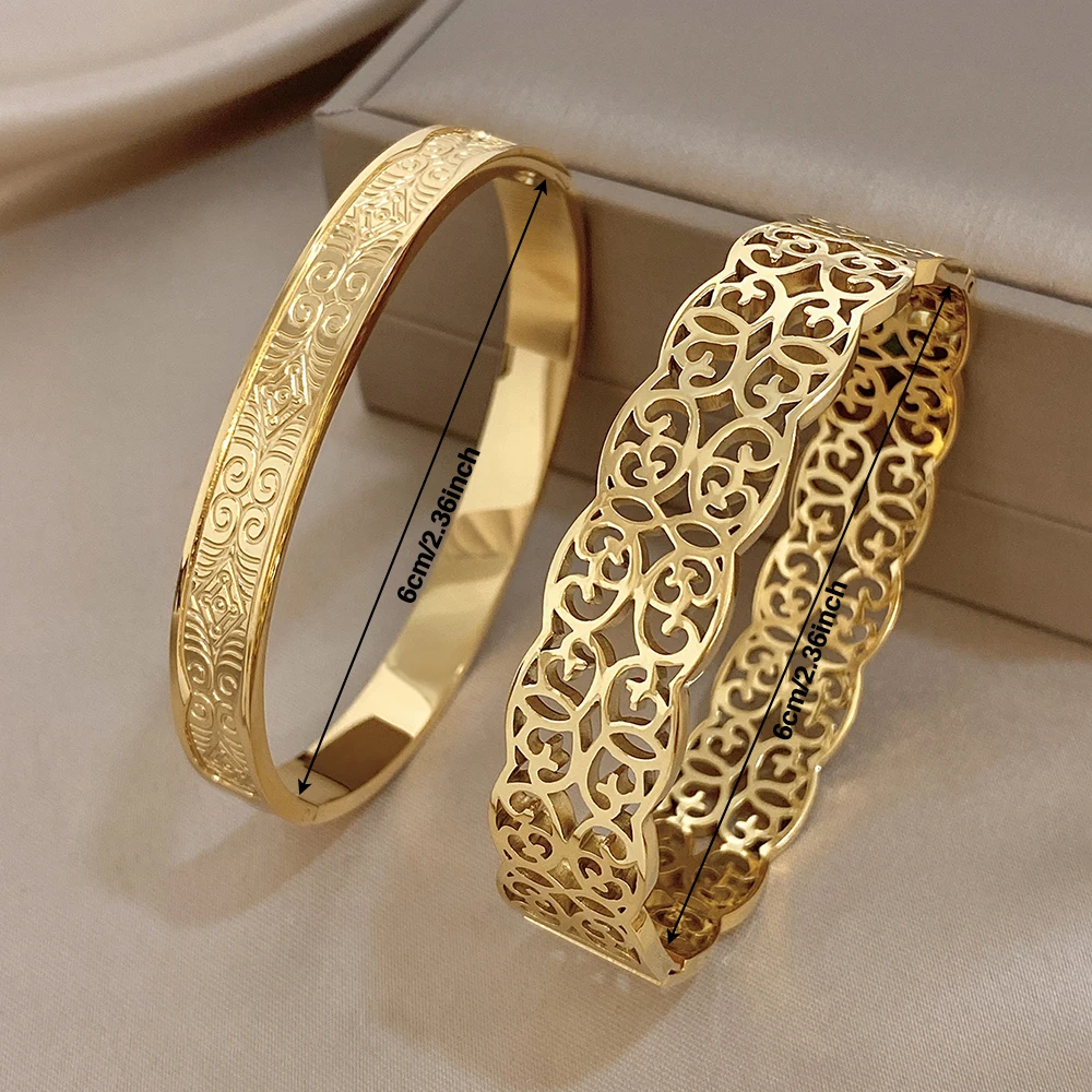 AENSOA Retro Geprägtes Muster Armband mit Schnappverschluss, Texturiertes Ausgehöhltes Design, Einzigartiger Übertriebener Hochwertiger Armreif für Männer und Frauen – Detail 1