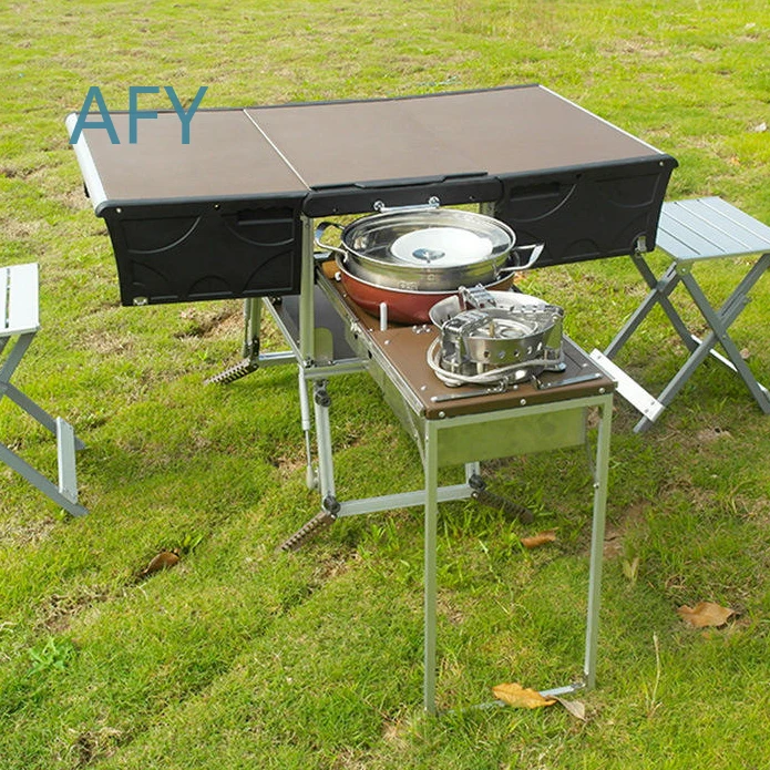 ポータブル折りたたみ式フードトレーラー、屋外調理グリル、ダイ - Camping Cooking Dining Set のレビューと価格