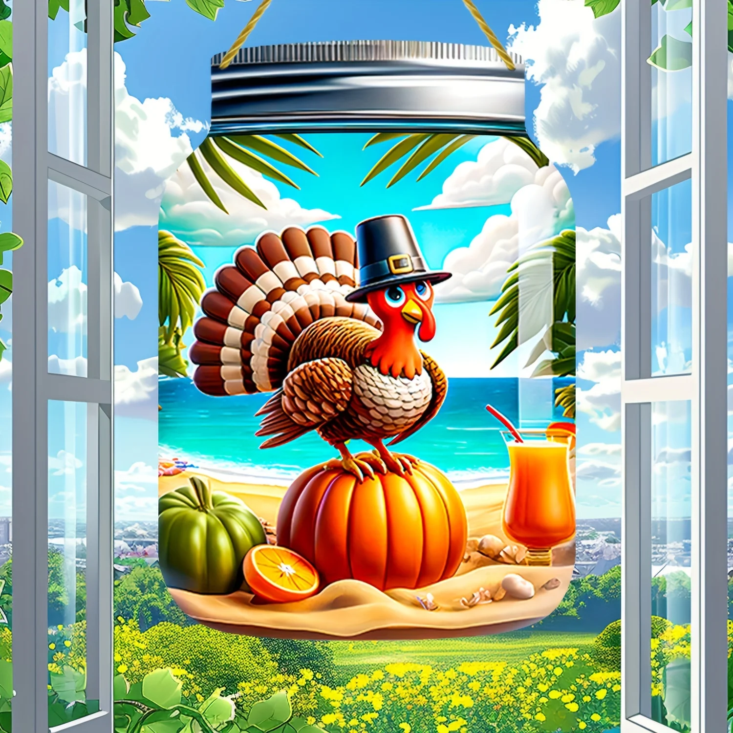 Thanksgiving Turkey Beach Getaway Acrylic Wall Decor Holiday Decorations Gifts for Turkey Lovers,for Families,Beach Houses Shops