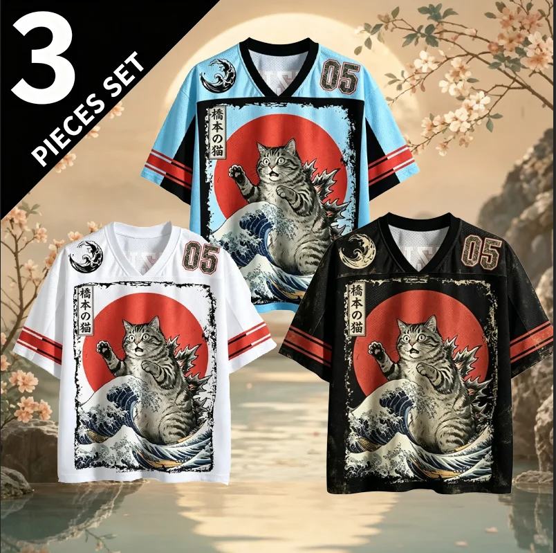 Summer V-neck Japanese style 3D printed sports quick drying T-shirt, street fashion home wear