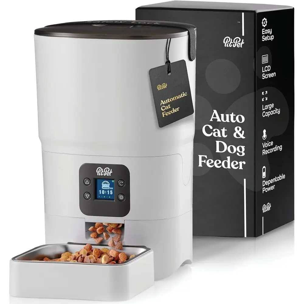 

Automatic Cat Food Dispenser - 6-L Reliable Automatic Food Dispenser with Display LCD for Easy Setup (White)