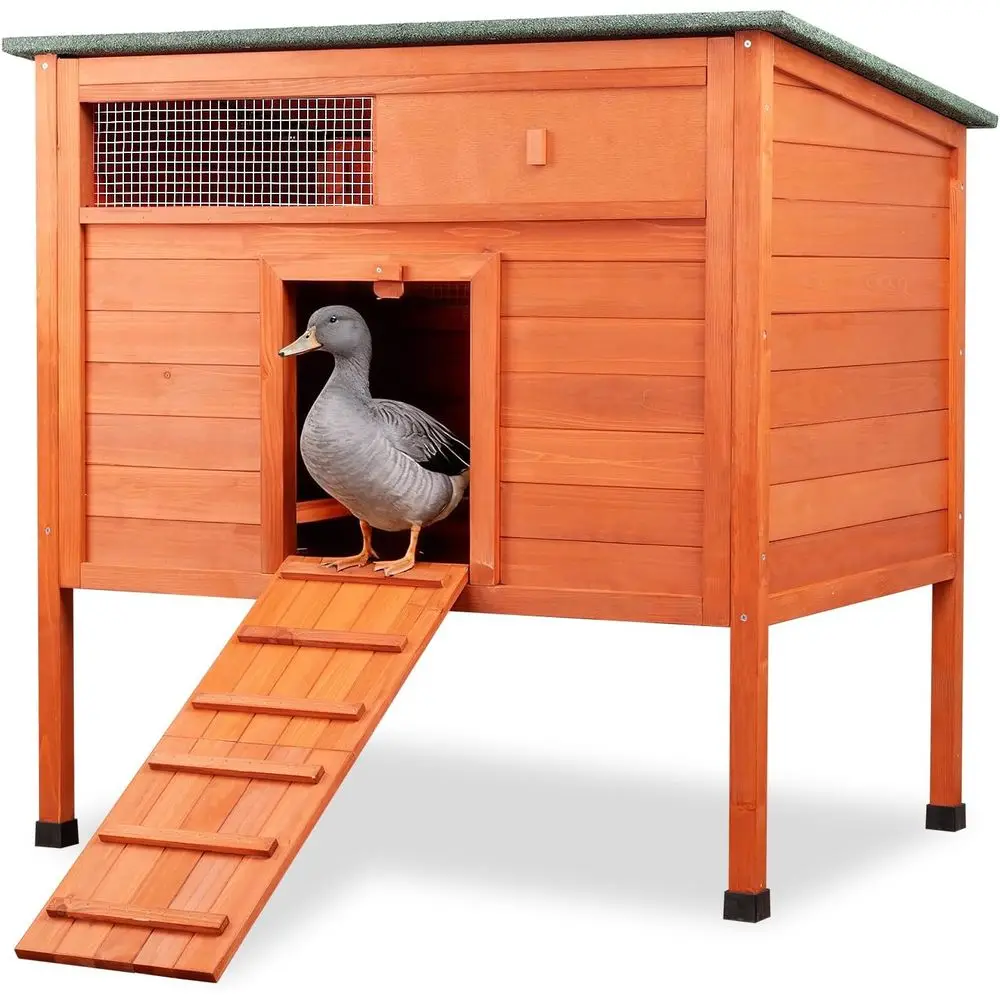 

Курятник с выдвижным поддоном, деревянный домик для уток, большие окна, на приподнятых ножках, 2 жердочки, 2 в 1, открывающаяся крыша