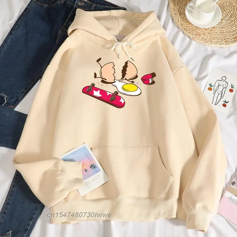 

Streetwear Broken Egg Skateboard Prints Women Men's Sweatshirt Simple Autumn Hooded Street Fit Hoodies Oversize Clothes Mens