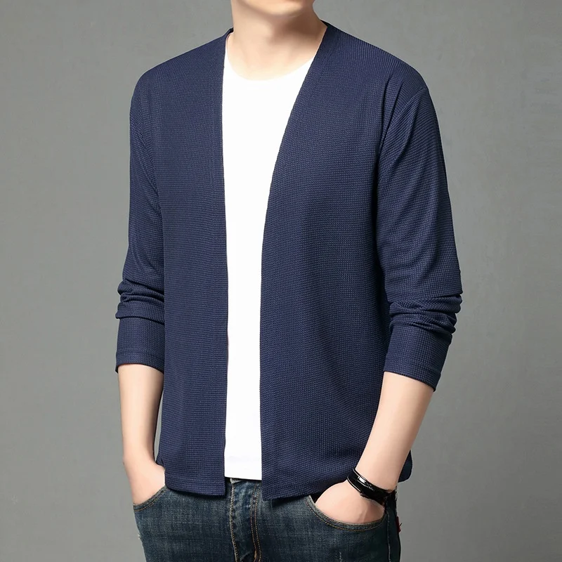 Faionable Colorato lavorato a maglia da uomo Casual Top Coreano Sle Cardigan aperto M Capispalla Traspirante hine Waable Long S...