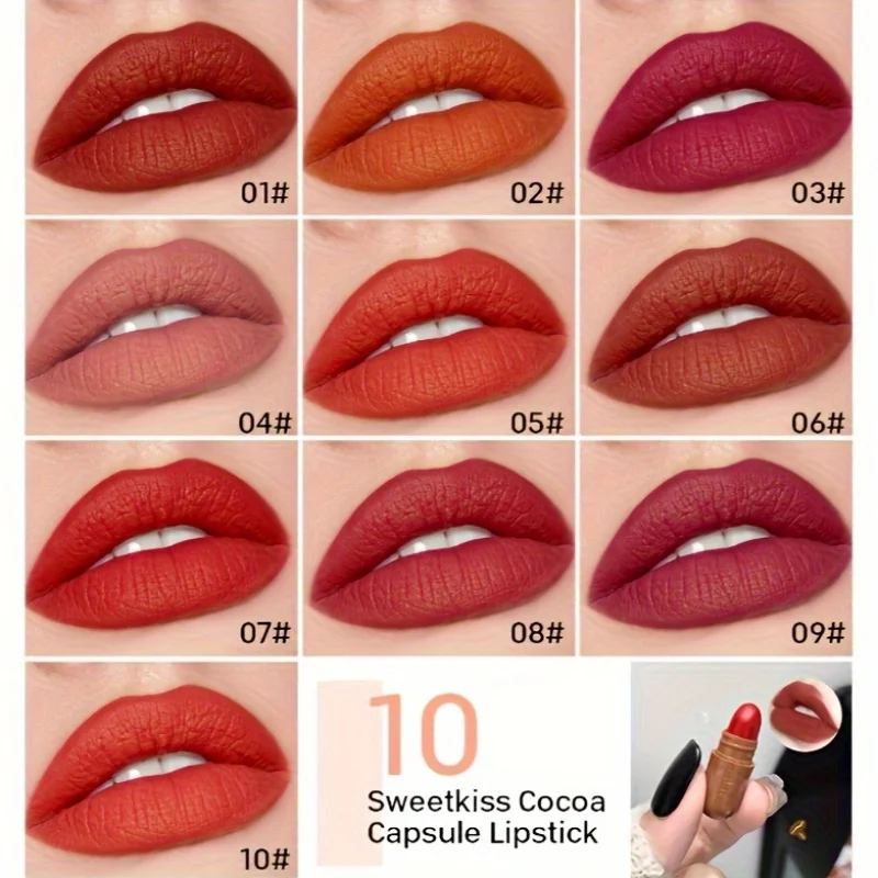 10-farbiges Kapsel-Lippenstift-Set mit natürlich lang anhaltenden matten Mini-Lippenstiften und Lipgloss