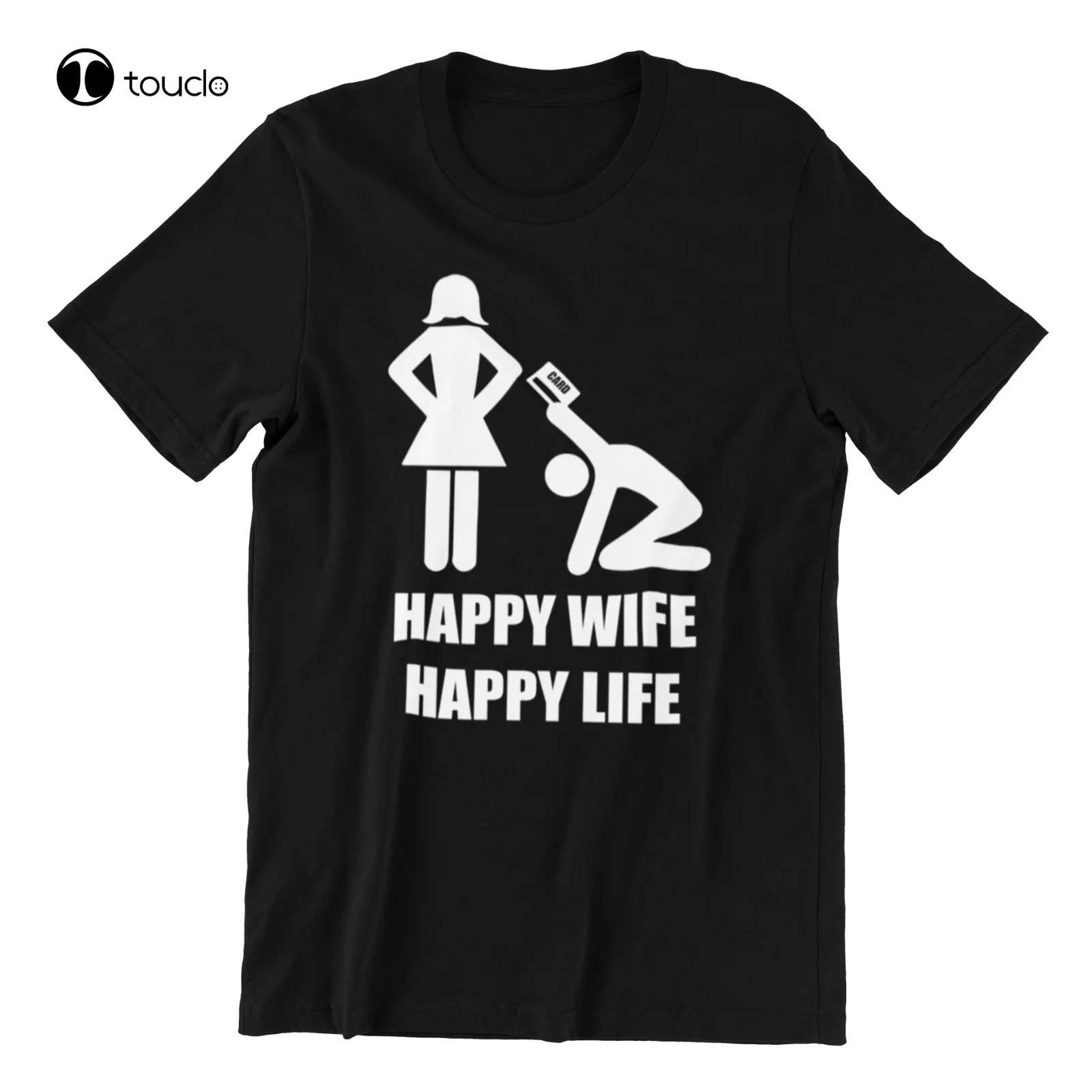 Размер M (средний) - Happy Wife Happy Life - Мужская футболка с забавным принтом, подарок мужу