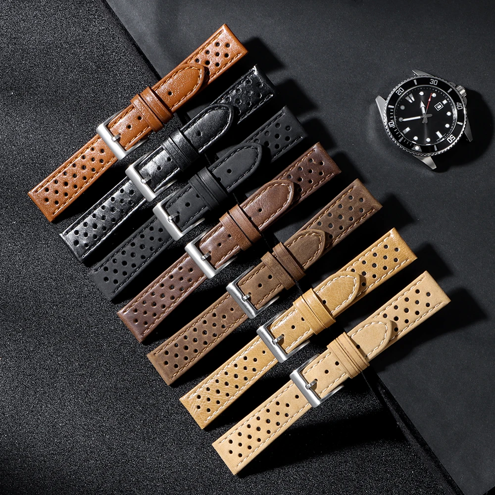 18mm 20mm 22mm Vintage Echtleder-Armband Universelles Rindsleder-Uhrenarmband Poliert & Matt Atmungsaktives Armband Sportgürtel-Accessoire – Detail 4