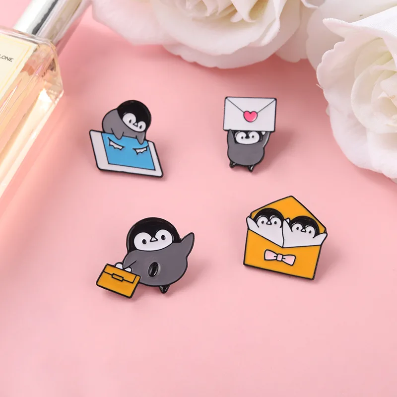 Penguin Postman Enamel Pins Custom Deliver love Bear Brooches Shirt Lapel Badge Bag Funny Cute Jewelry Gift for Kids