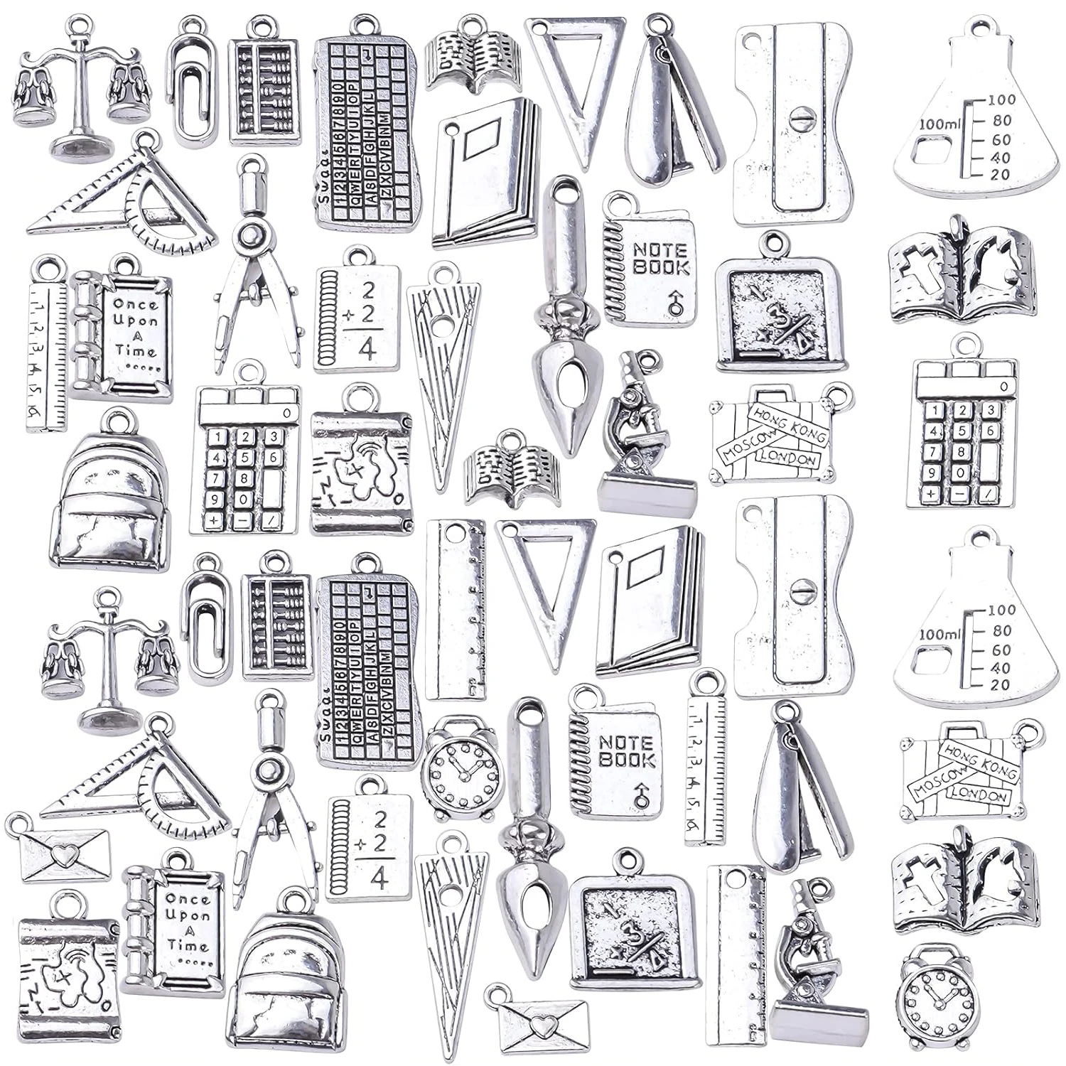 

56 шт. подвесок на школьную тематику: учитель, линейка, ручка, книги, калькулятор, циркуль — для изготовления браслетов, ожерелий и украшений своими руками