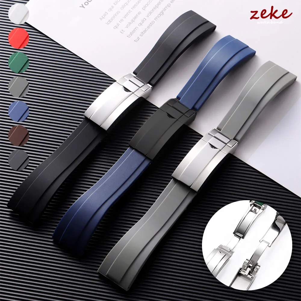 Für Rolex Silikon-Uhrenzubehör für GMT Submariner Grün Schwarz Uhrenarmband Flaches Schnittstellenarmband 20 mm Faltschließe Armband