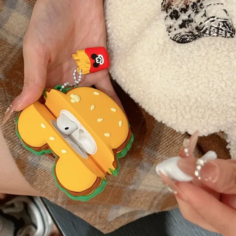 ديزني ميكي ماوس برغر غطاء حافظة من السيليكون ل AirPods 1 2 3 4 Pro Pro2 سماعة رأس بخاصية البلوتوث مكافحة الإفلات شل اكسسوارات الهدايا