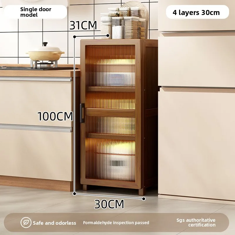 Slim Kitchen Sideboard, Gap Cabinet with Fluted Acrylic Door, Soft Closing Hinge Utility Hutch, Wall Mount Narrow Tea Storage