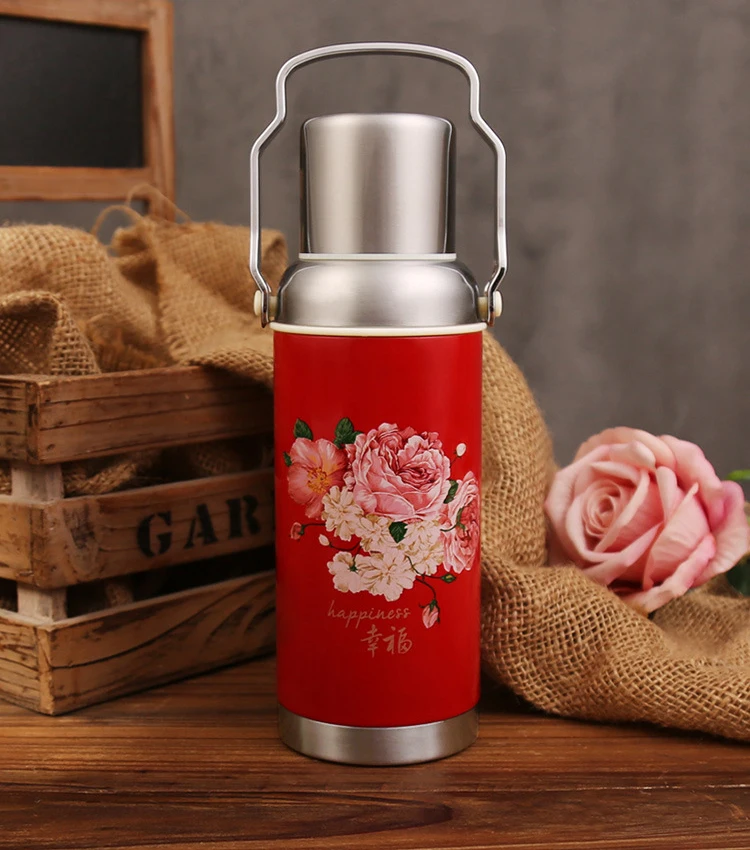 Xiaomi Retro National Insulation Cup Large-capacity Nostalgic Flower-like Flowers Handle Stainless Steel Vacuum Insulation Pot