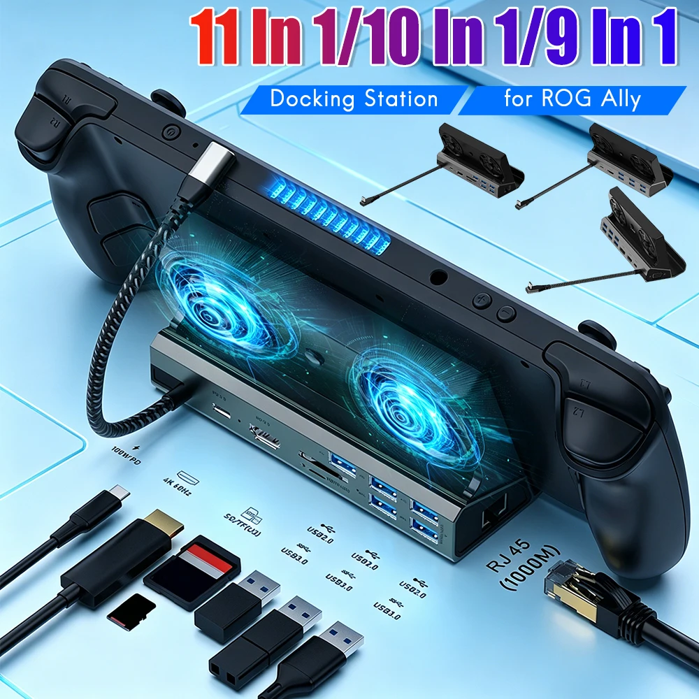 

Подставка для ТВ-приставки, HDMI-совместимая док-станция-концентратор, 4K 60 Гц, USB-C, Gigabit Ethernet 1000 Мбит/с, PD 100 Вт для ROG Ally Game