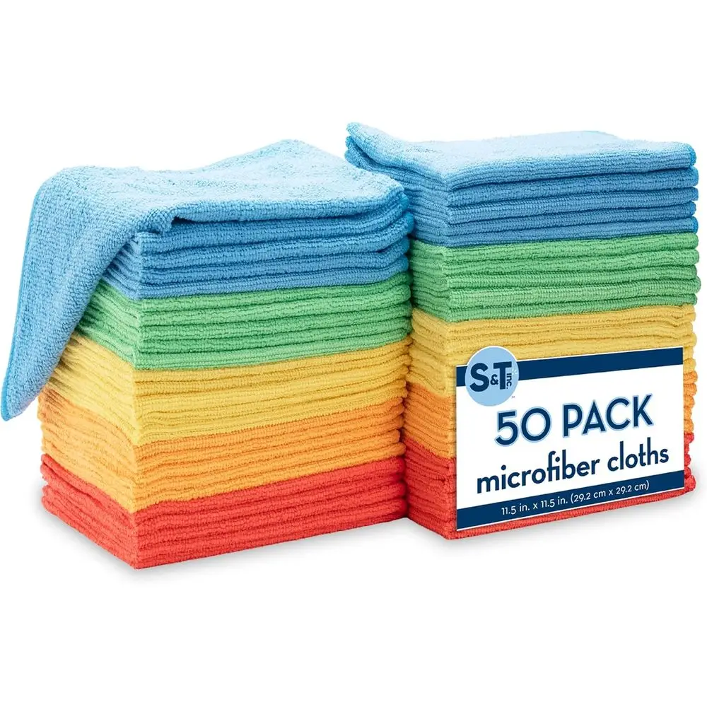 

50 Pack Reusable Microfiber Cleaning Towels, Assorted Colors, 11.5 x 11.5, Ideal for Home and Car