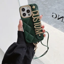 Personalization for iPhone17 16 15 14 13 12 11ProMax 16Plus Leather Phone Case Letter Name Wristband Crossbody Lanyard Cover
