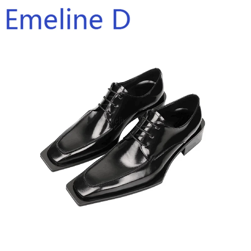

Square Toe Lace Up Derby Shoes Fashionable Black British Style Commuting Derby Shoes Formal Business Versatile Leather Shoes