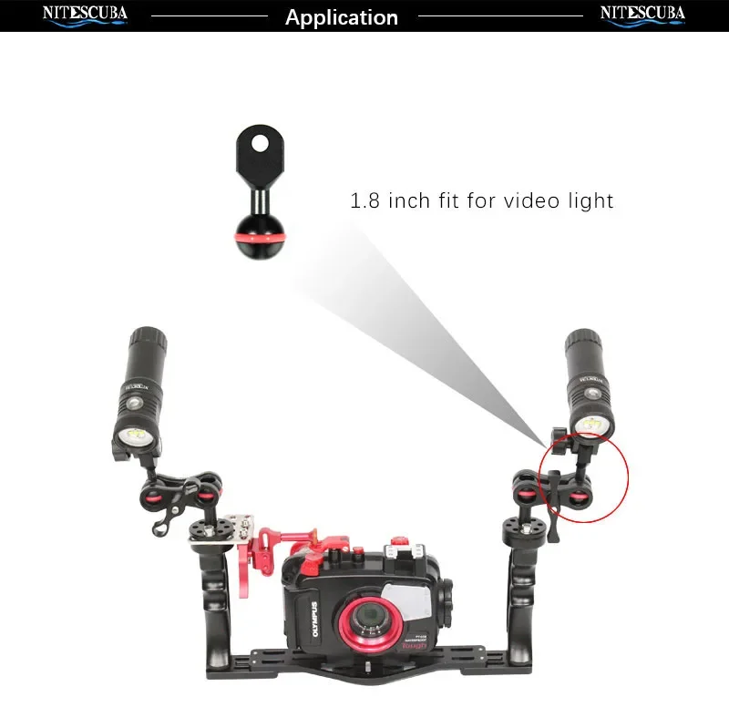 Nitescuba Diving Aluminum Ball Adaptor Flash Light Ball Mount 1 Inch Standard For Butterfly Clip Ys To Tray Torch Adapter