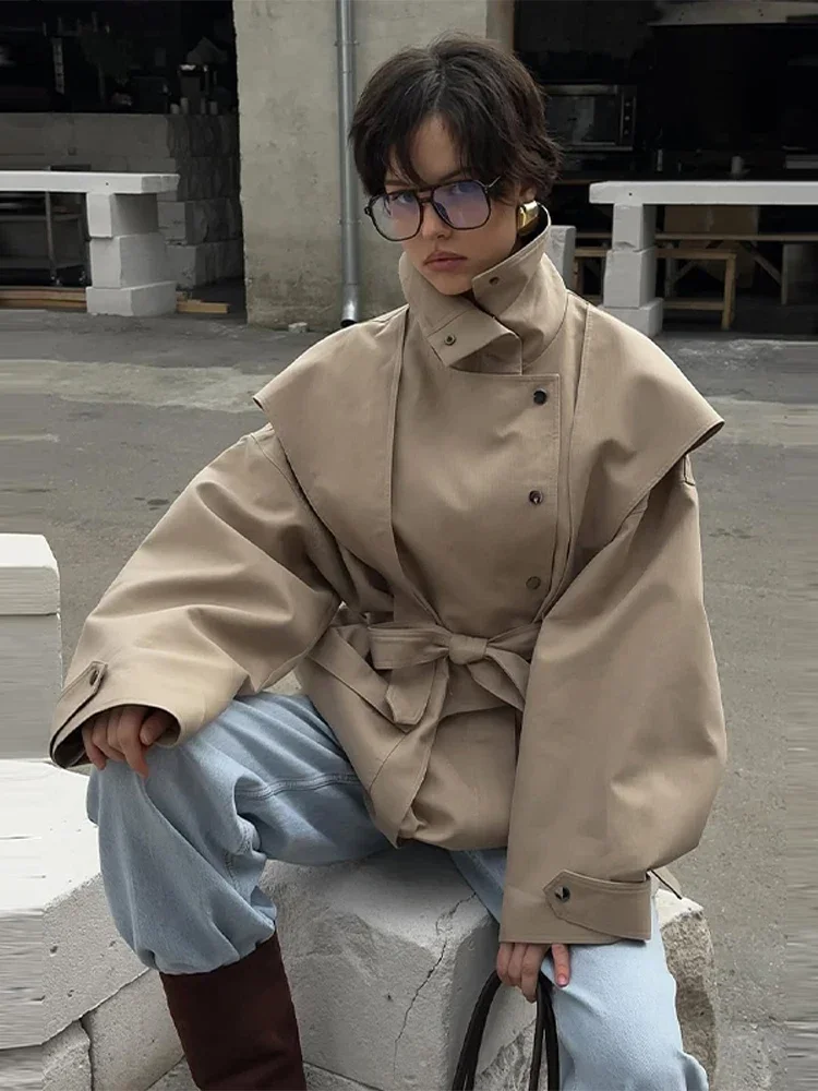 

Fashion Khaki Belts Trench Coat Women Turn-down Collar Long Sleeve Single Breasted Female Jacket 2026 Spring Commute Outerwear