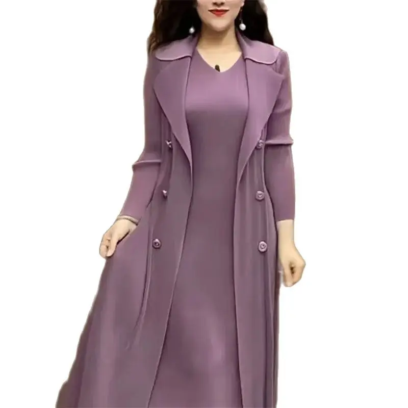 فستان نسائي من قطعتين متوسط الطول ، فساتين نسائية حزام خصر ، قمم واقية من الرياح ، مقاس كبير ، عطلة ، الربيع ، الخريف ،