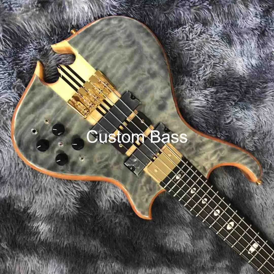 Custom Alembics Style Flamed Maple Top Cut Body Bottom 5 Strings Electric Guitar Bass