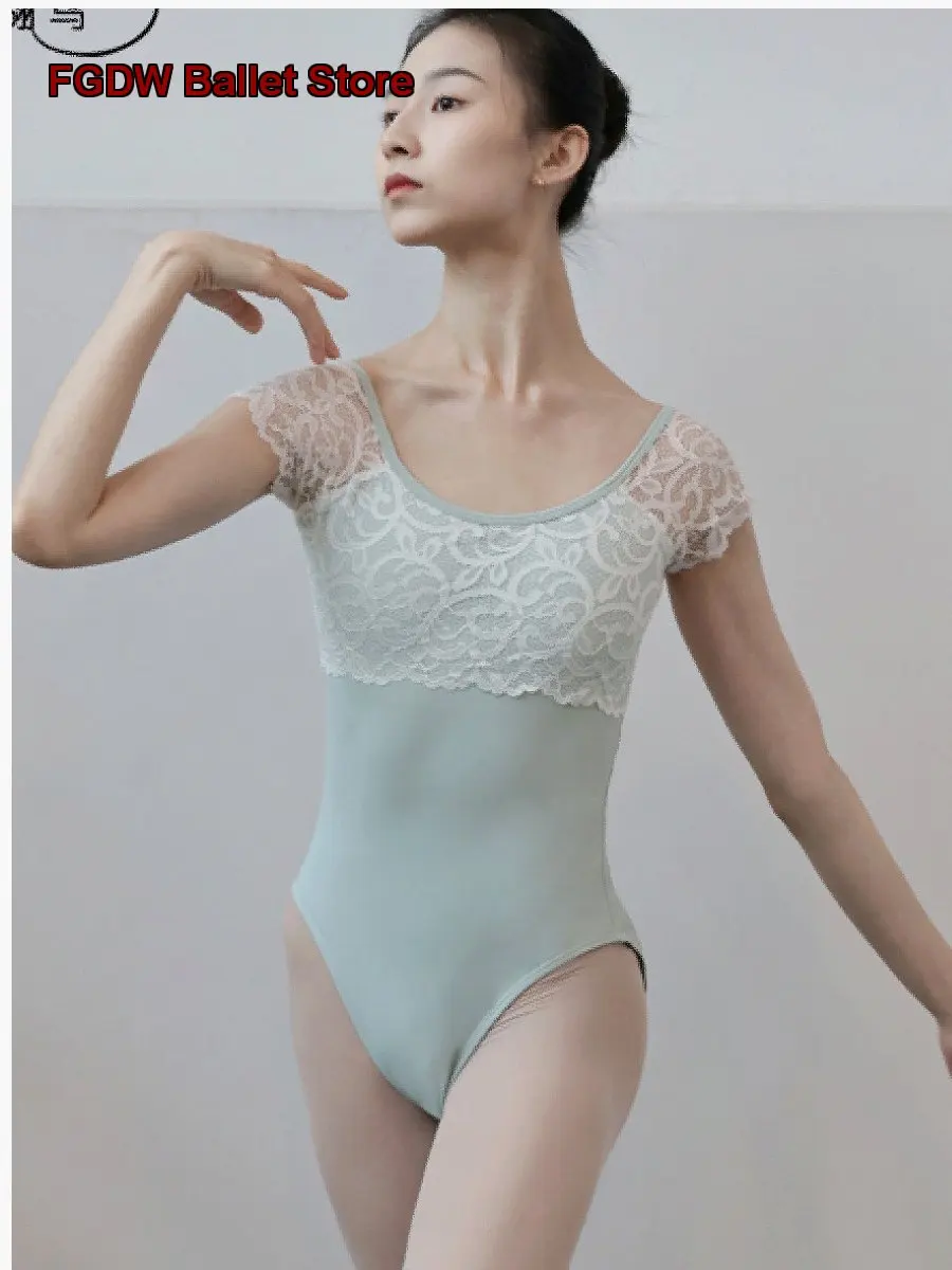 Women's Wing Sleeves Lace Bodysuit Chinese Basic Training Unitard for Gymnastics Practice Leotard Gymnastics Leotard Adult