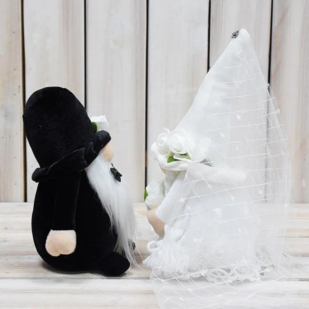 2Pcs/Set Bride Groom Doll Lace Design Bendable Arm Cloth Nose Flower Ornament Wedding Gnome Plush Figures Wedding Favors