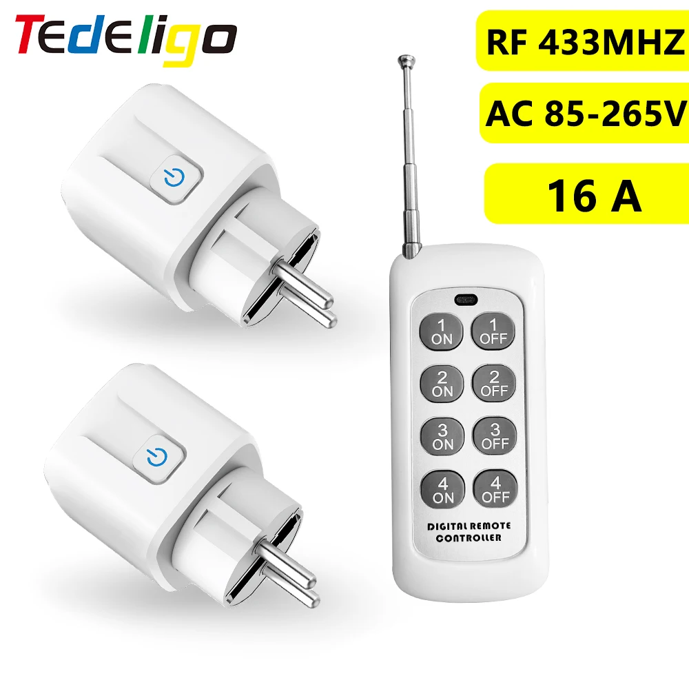 

433Mhz Wireless Remote Control Electric Socket Switch FR EU Korea 220V 3000W 16A Plug ON OFF Remote for Light,Garbage Disposers