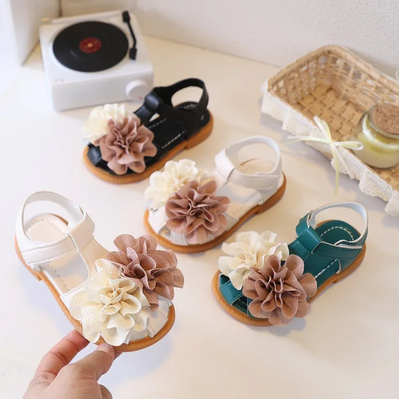 Mumoresip Kids Summer Flower Flat Sandals Sweet Girls Princess Shoes Wedding Party Open-toe Children School Mary Jane Sandals