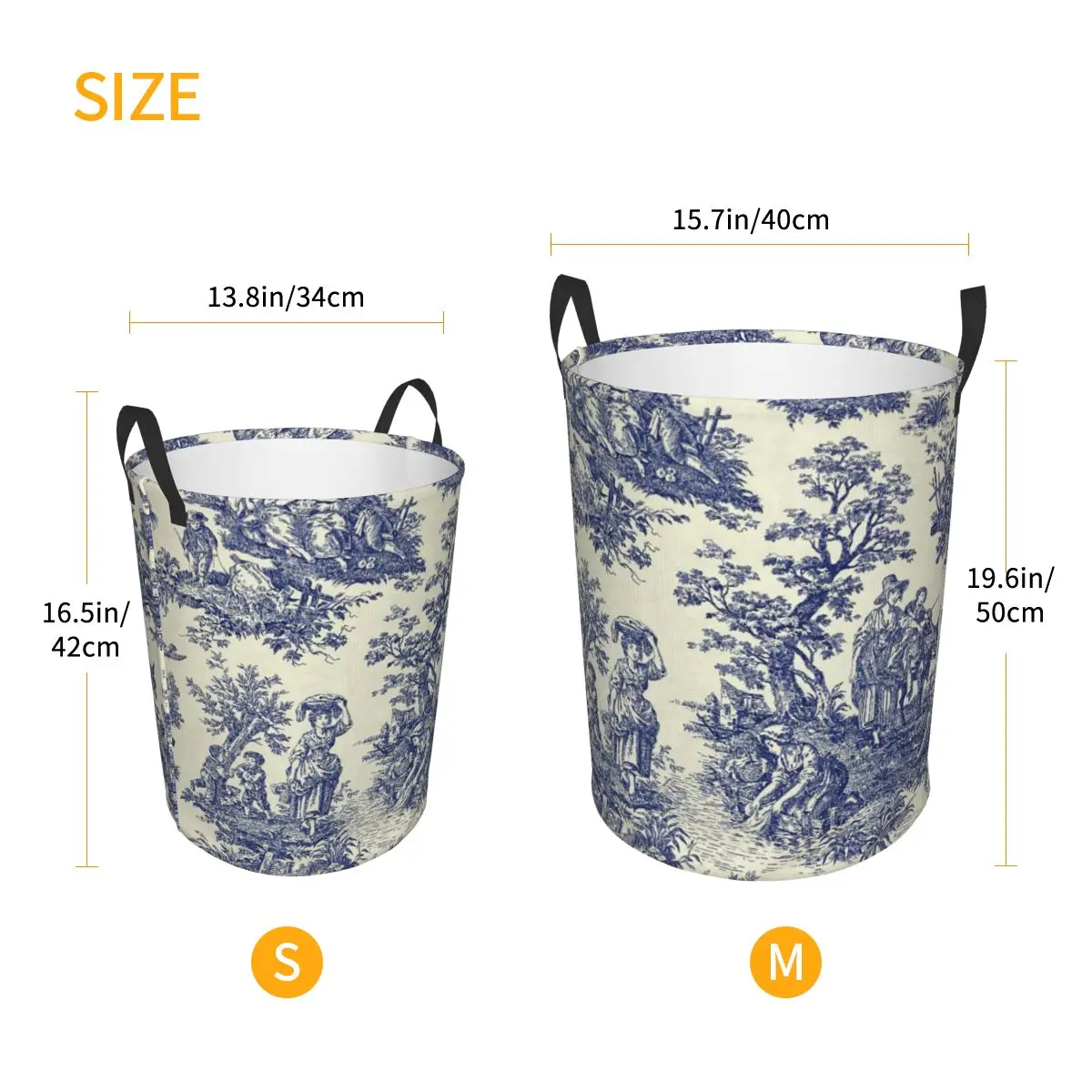 Custom Toile De Jouy Blue Laundry Hamper Large Clothes Storage Basket French Navy Blue Motif Toys Bin Organizer for Boy Girl