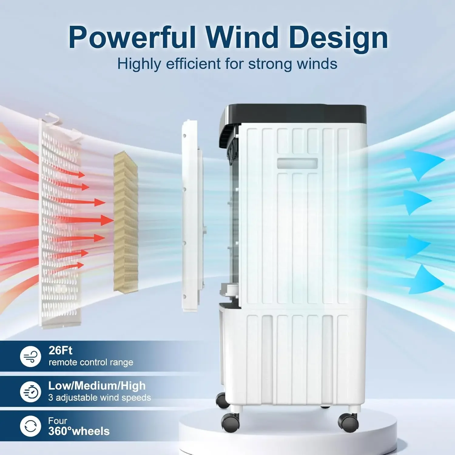 Aire acondicionado eficiente de 3 velocidades con tanque de 3 galones y cable de extensión de 78 "para 20 horas de tiempo de refrigeración y osquilla de 70 °, 2024