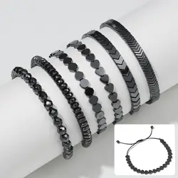 Unisex Women Mens Jewelry Health Care Hematite Beaded Black Hematite Stone Beads Bracelet Adjustable