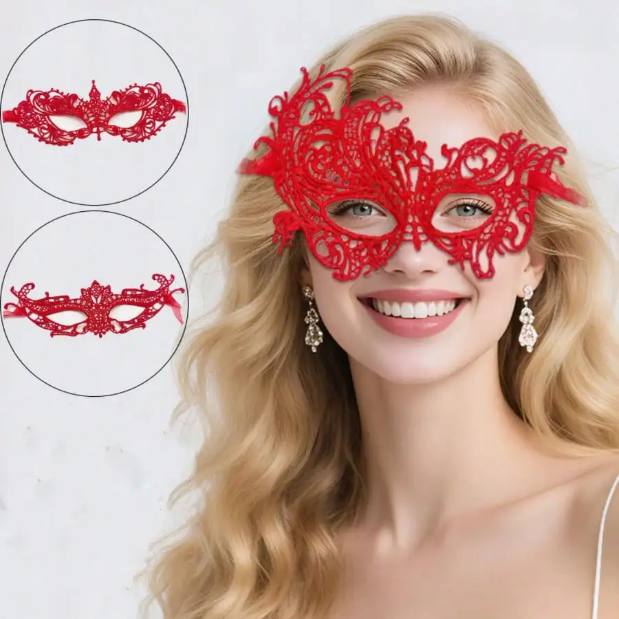 1 Stück Kreative Einfache Rote Spitzen-Augenmaske Unstrukturierte Karnevalsmaske Maskerade Halbgesichts-Spitzenmaske Party-Accessoire – Detail 1