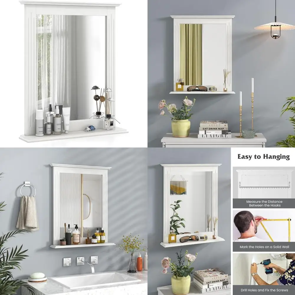 

современное прямоугольное зеркало с полкой для ванной комнаты, гардеробной и спальни - элегантный дизайн для современных помещений