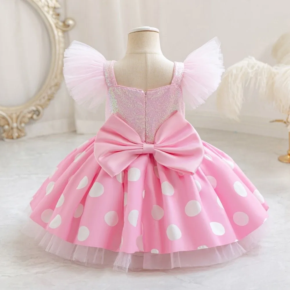New Cute Princess Skirt Sweet with Flying Sleeves Dots Tulle Princess Dress Puffy Dress Girls