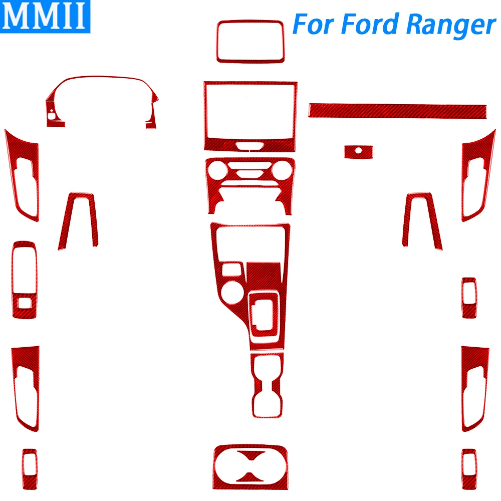 

For Ford Ranger Sport 2020-2022 Red Carbon Fiber Gear Shift Air Outlet Window Lift Panel Set Car Interior Accessories Sticker