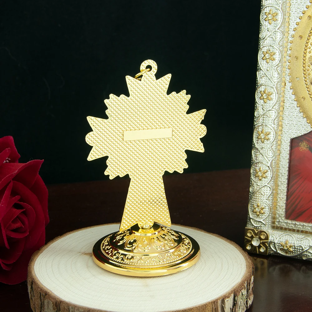 HTISOK Vergoldetes Katholisches Kirchenkreuz mit Ständer, Kirchen-, Heim- und Autodekoration, Jesus-Kruzifix, religiöses Kunsthandwerk, Geschenk – Detail 8