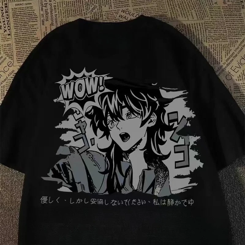 تي شيرت Harajuku Style قطن أمريكي عتيق فريد من نوعه بأكمام قصيرة - تي شيرت ياباني كبير الحجم للجنسين