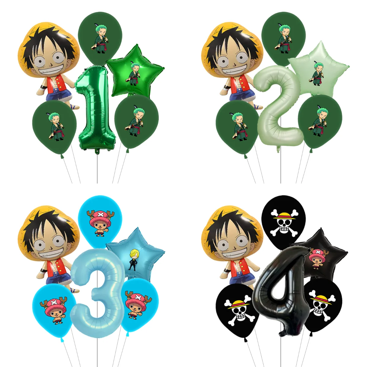 One Piece Luffy Ace Zoro Themenballons-Set Anime-Partyballons Dekoration für Kinder Jungen Geburtstagsfeier Zubehör