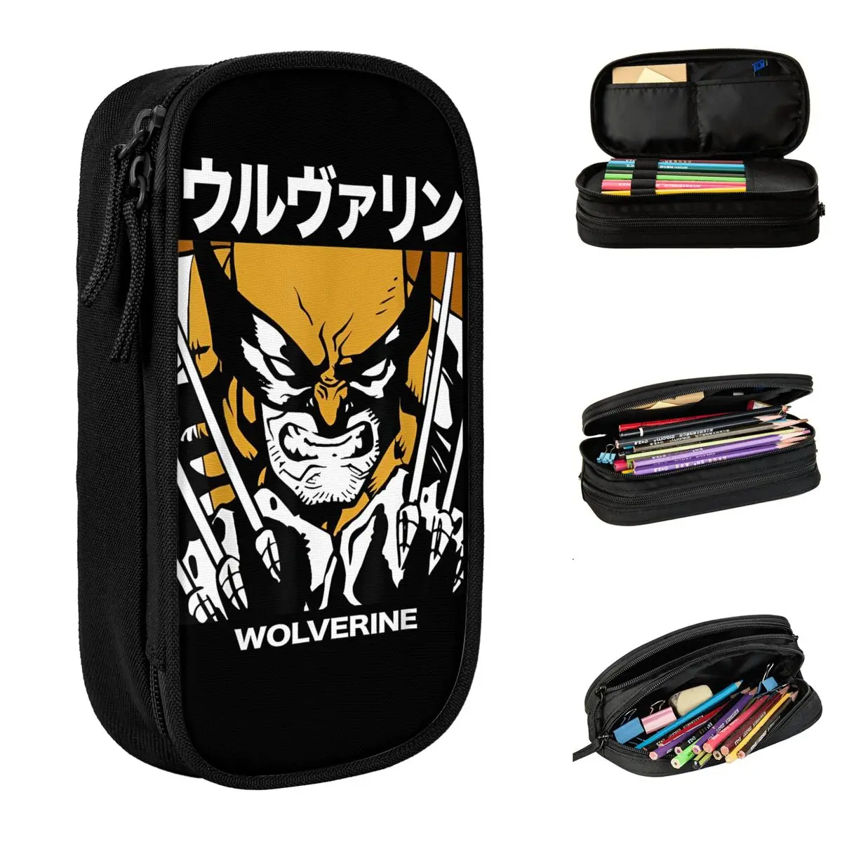 X-Men Wolverine Kanji Blades Pose Graphic Pencil Case Pen Box Bags Student Big Capacity School Supplies Cosmetic Pencilcases