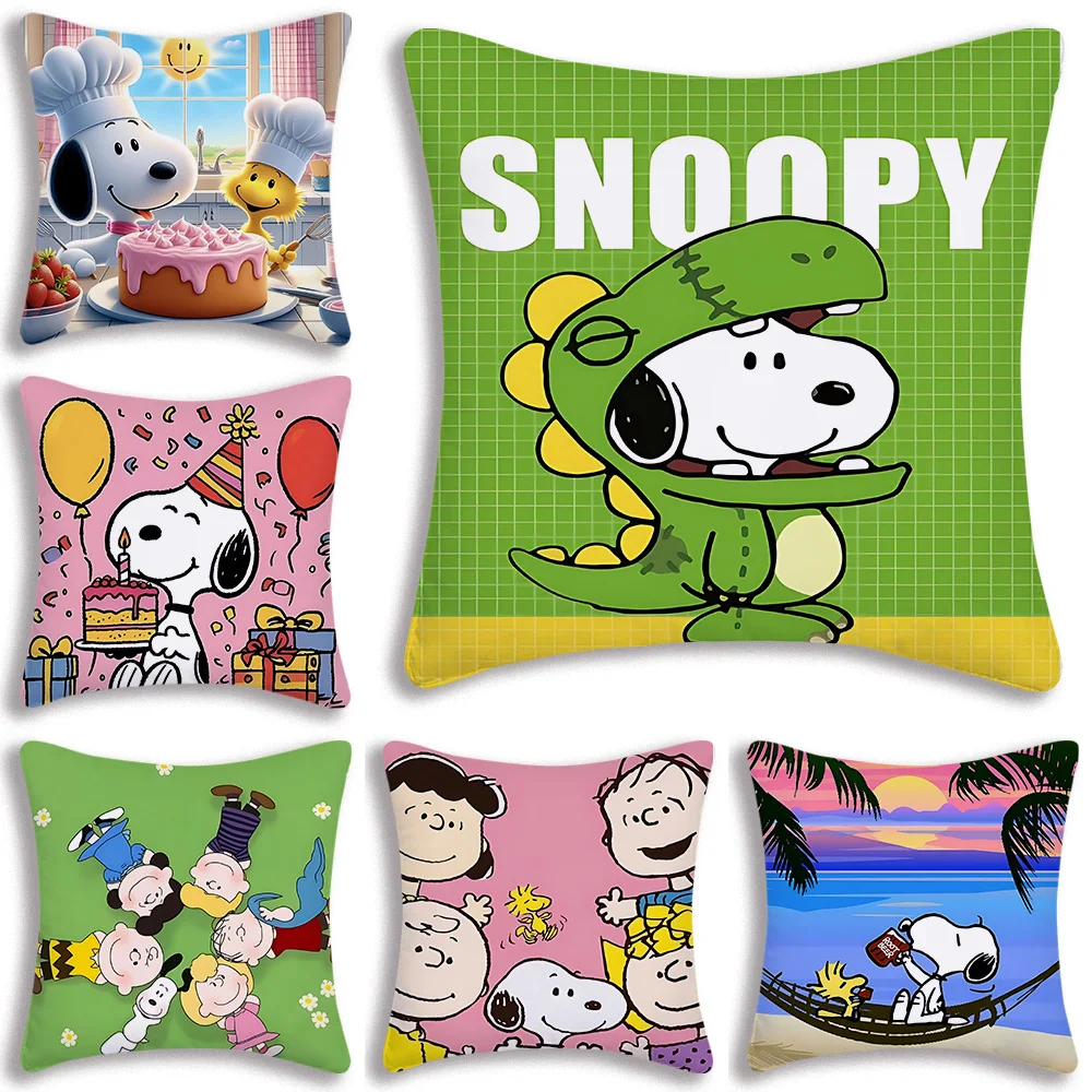 Cute Cartoon S-Snoopys Pillow Covers Cartoon Sofa Decorative Home Double-sided Printing Short Plush Cute Cushion Cover