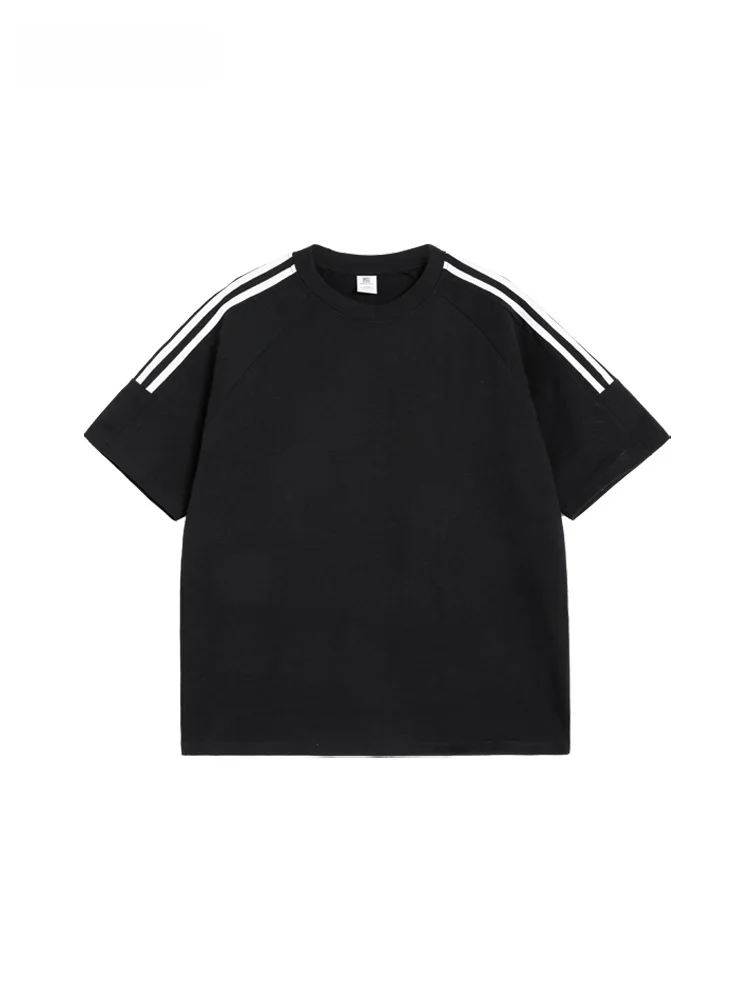 

Casual American Style Print Three Bars Spliced Short Sleeve Men's Summer Trend Loose round Neck Pure Cotton T-Shirt
