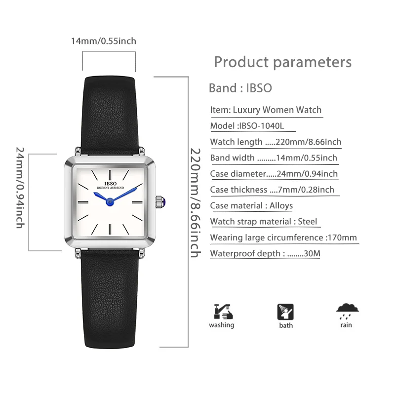 Original High-End Woman Watch Black Leather Waterproof Quartz Wristwatches Ladies Accessories Luxury Square Hand Clock Orange
