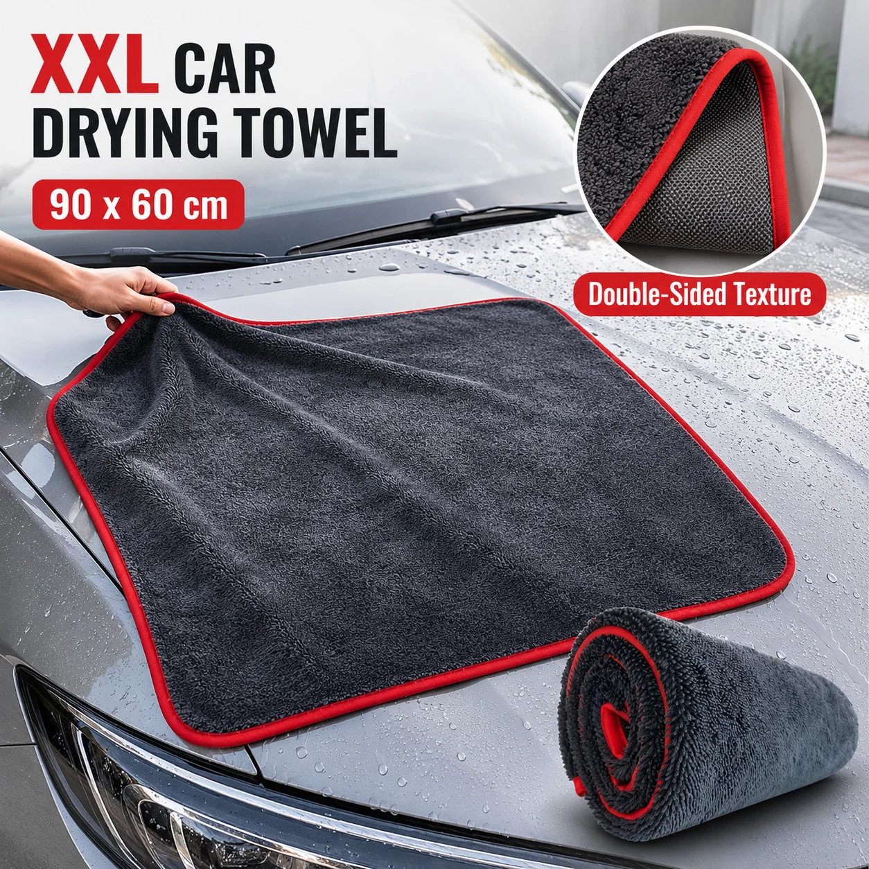 1PCS XXL Microfiber Car Drying Towel Extra Large Gray Plush Cloth Water Absorbent Wash Towel for Cars Trucks