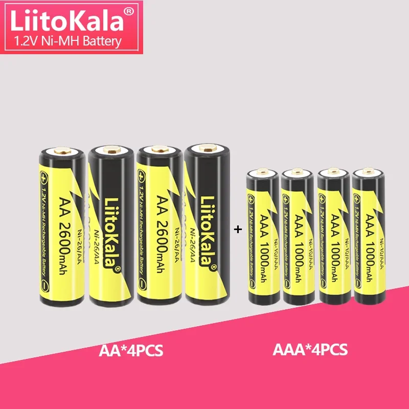 LiitoKala-Bateria Recarregável Ni-MH para Pistola de Temperatura, Controle Remoto, Mouse, Baterias Toy, AAA, 2600mAh, AAA, 1.2V, 4Pcs