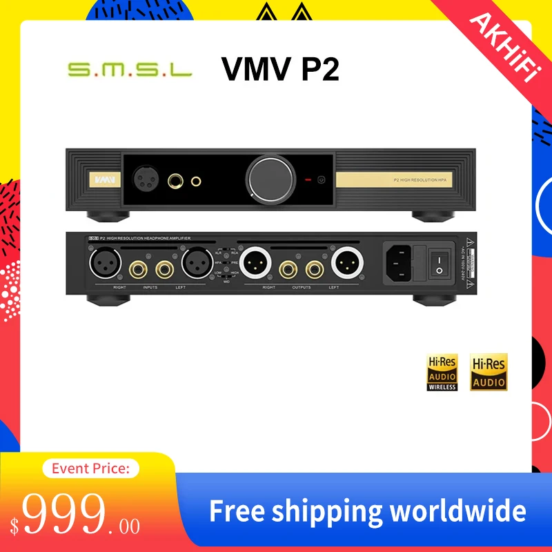 

SMSL VMV P2 Headphone Amplifier Hi-End Pre-amp 32ohmns 6W Balanced & Unbalanced Input For 4.4MM & 6.35MM Heaphone