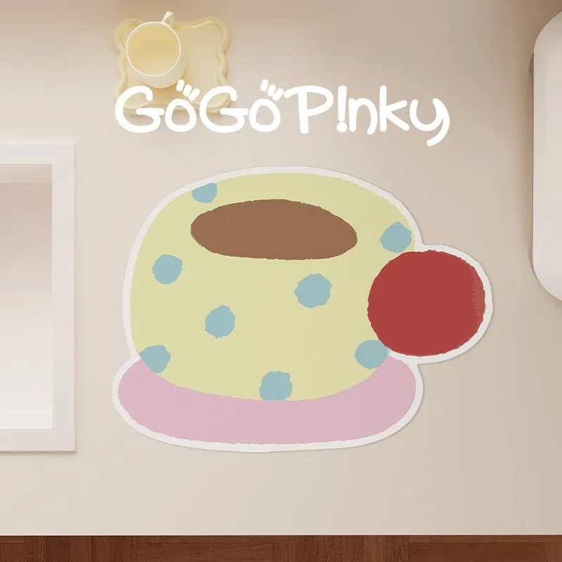 VIKAMA cartoon cat cloud pattern easy clean kitchen mat kawaii cute irregular shape kitchen countertop absorbent non slip pad view 4