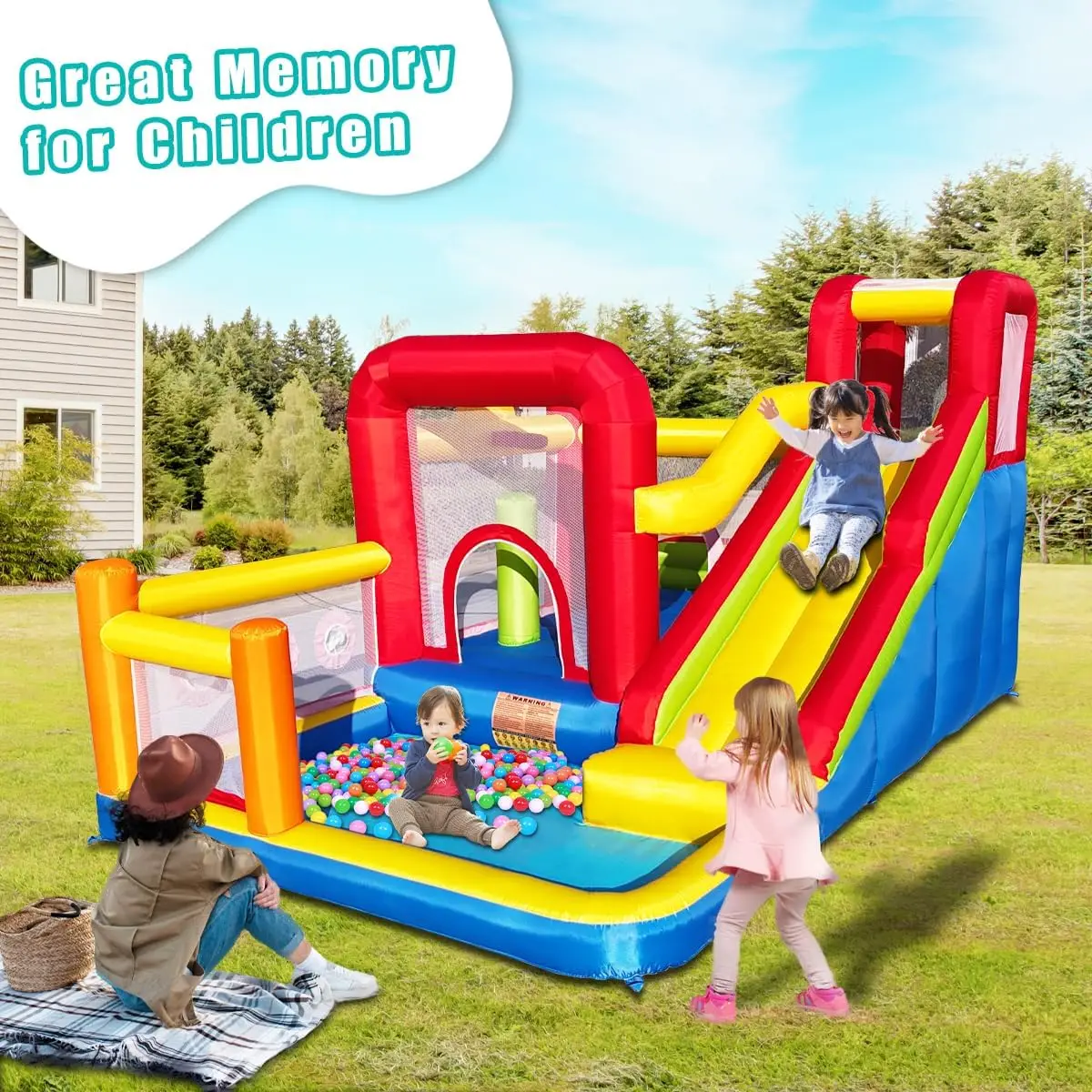 Inflatable Bounce Castle for Kids with Blower, Bouncy Jumping House Including Slide, Climbing Wall, Obstacle Course, Trampoline, and Ball Pit Pool for Indoor & Outdoor Use - view 6