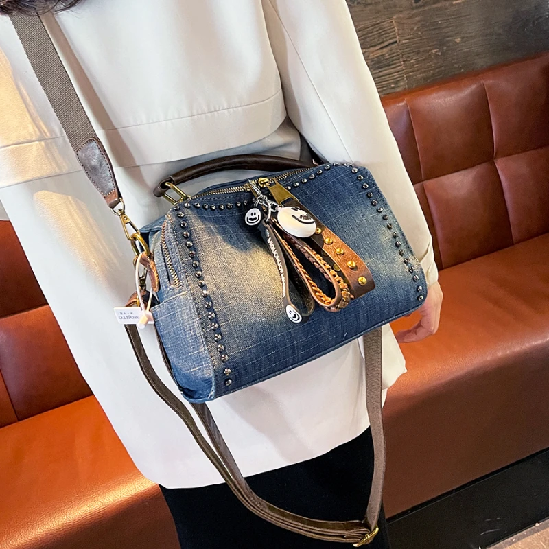 Retro High-end Fashion Denim Handbag for Women 2024 New Casual Pillow Shoulder Bag for Mothers One Shoulder Crossbody Bag